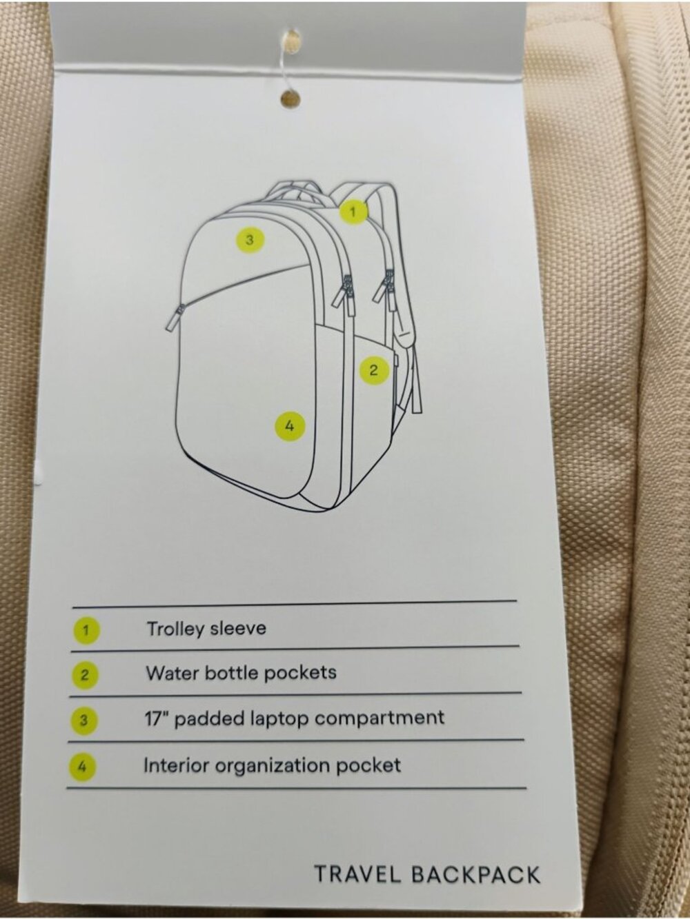 All In Motion Travel Backpack Beige Multifunctional Lightweight Design - Picture 12 of 12